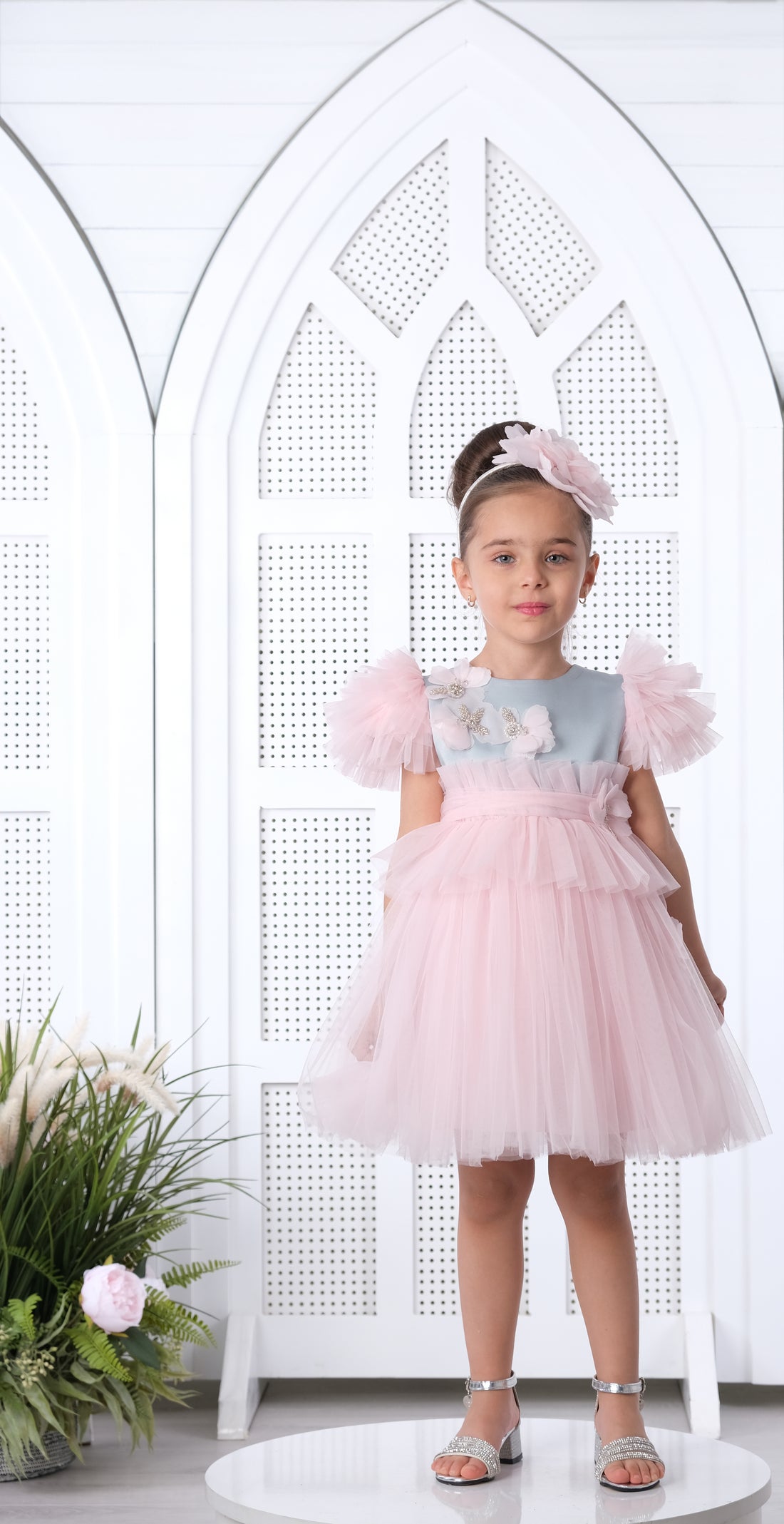 Flower Girls Dress Pink/Gray 3139